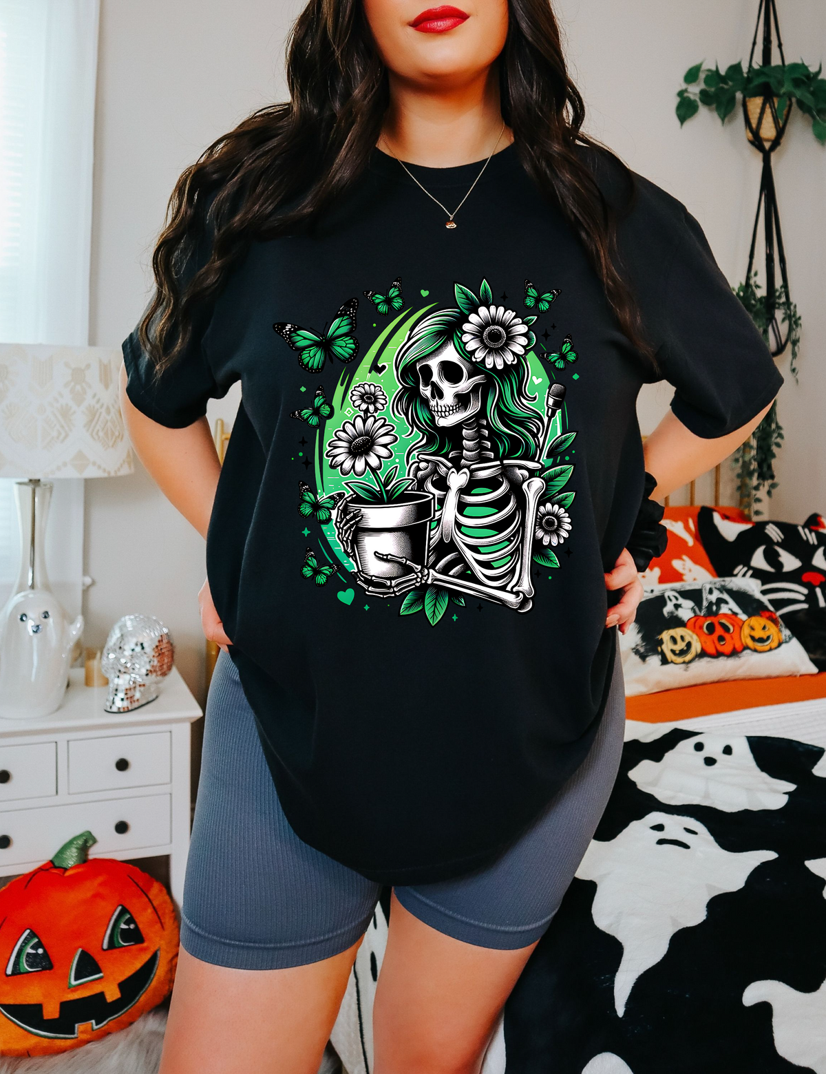 Green Skeleton Girl with Plant TEE