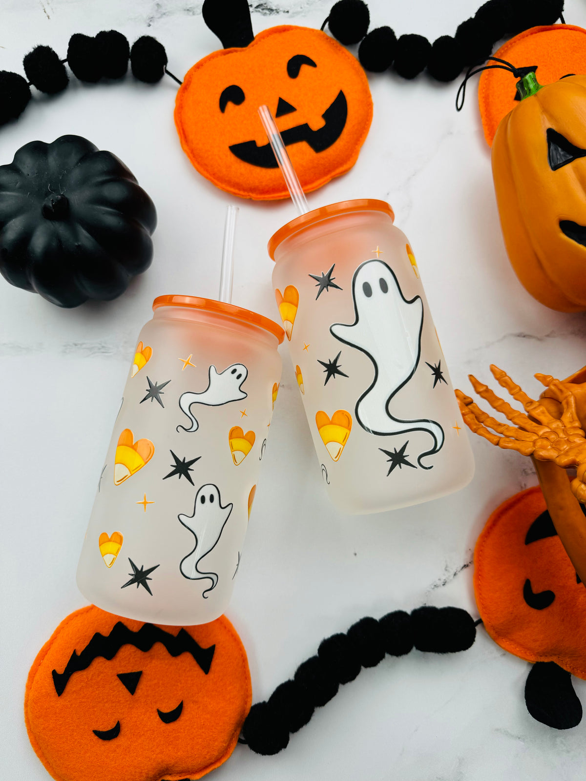 Candy Corn Ghost Glass Cup