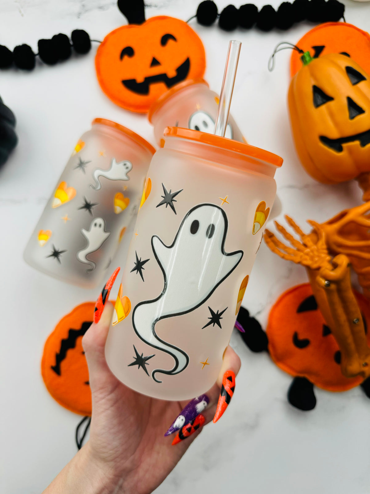 Candy Corn Ghost Glass Cup
