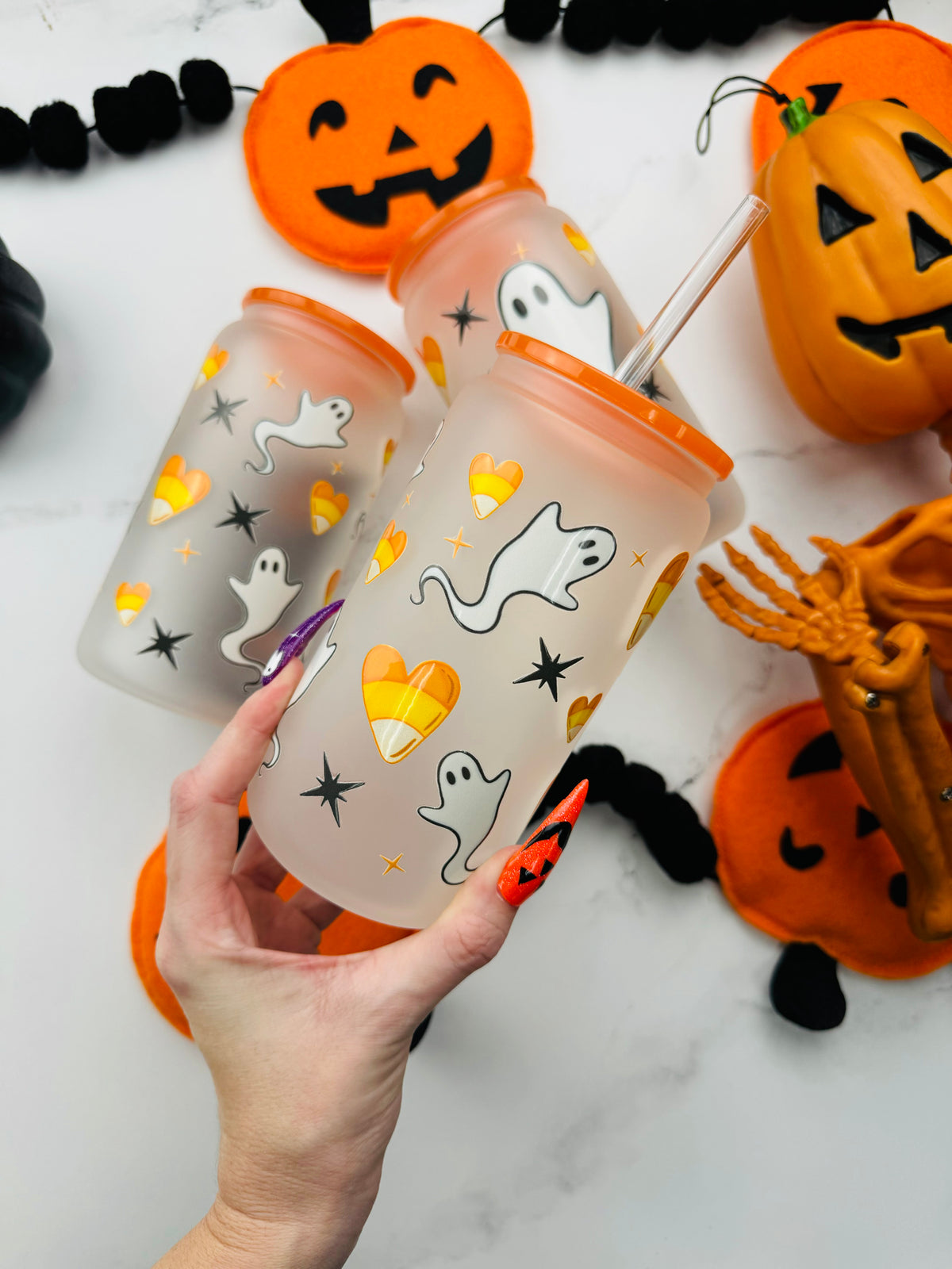 Candy Corn Ghost Glass Cup