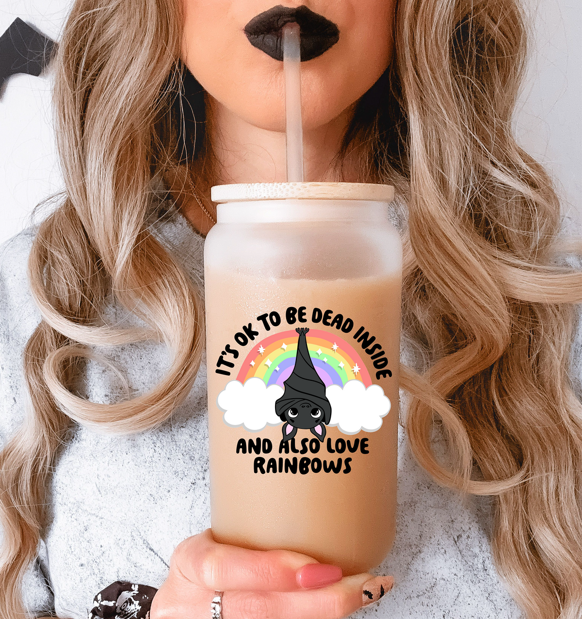 Dead Inside But Loves Rainbows Glass Tumbler