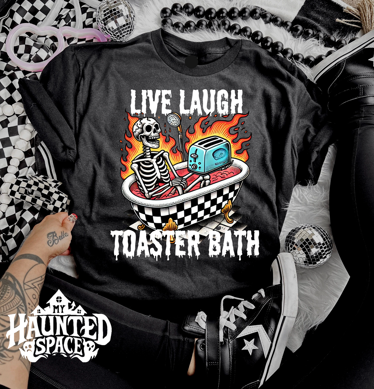 Live Laugh Toaster Bath Skeleton TEE