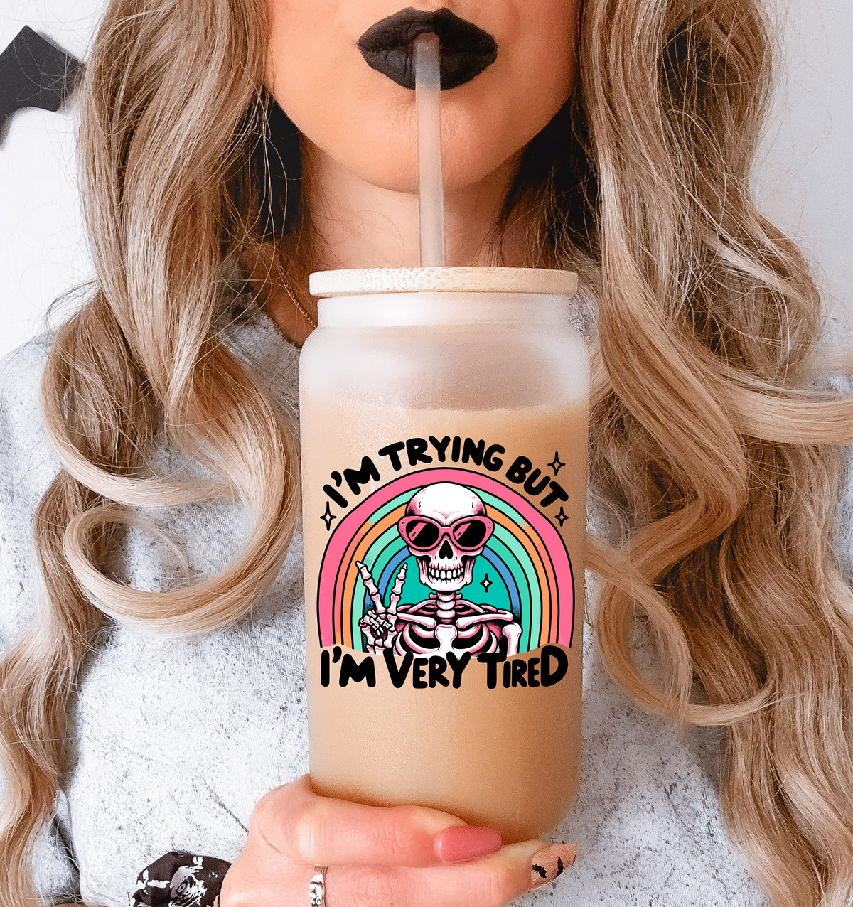 Trying But Tired Glass Tumbler