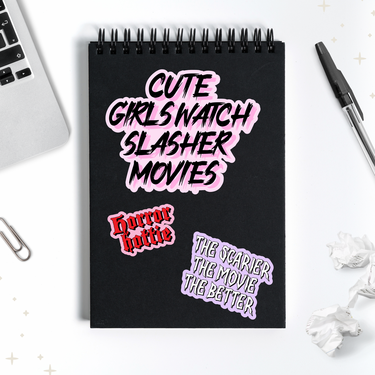 Cute Girls Watch Horror Sticker