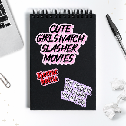 Cute Girls Watch Horror Sticker