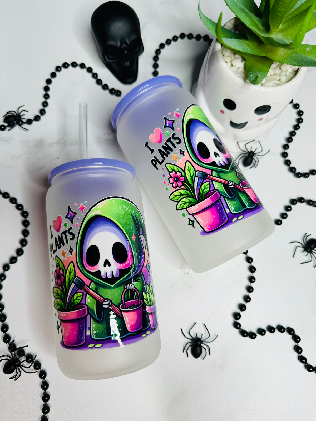 I Love Plants Reaper Purple Lid Glass Cup