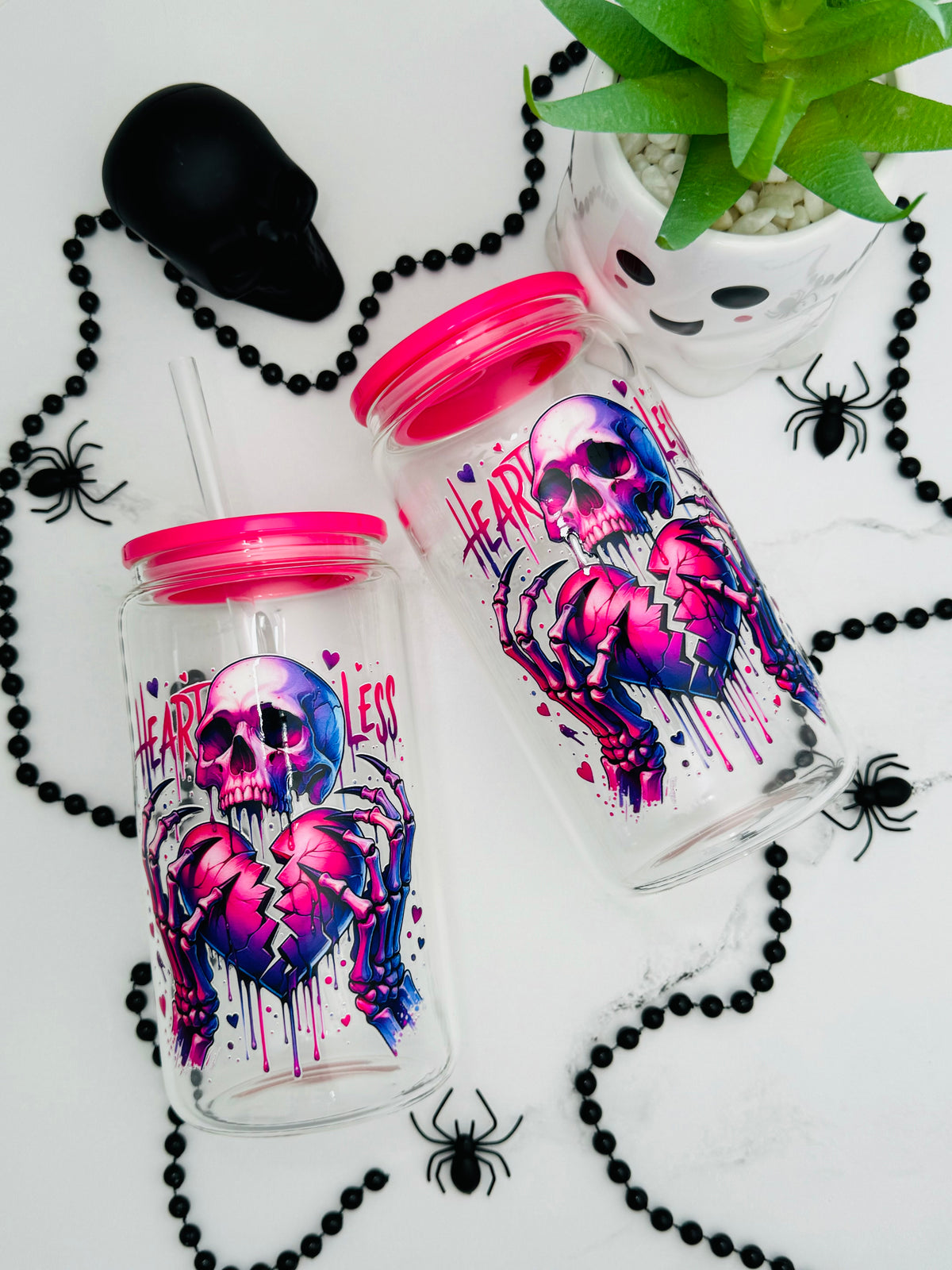 Heartless Skull Glass Cup