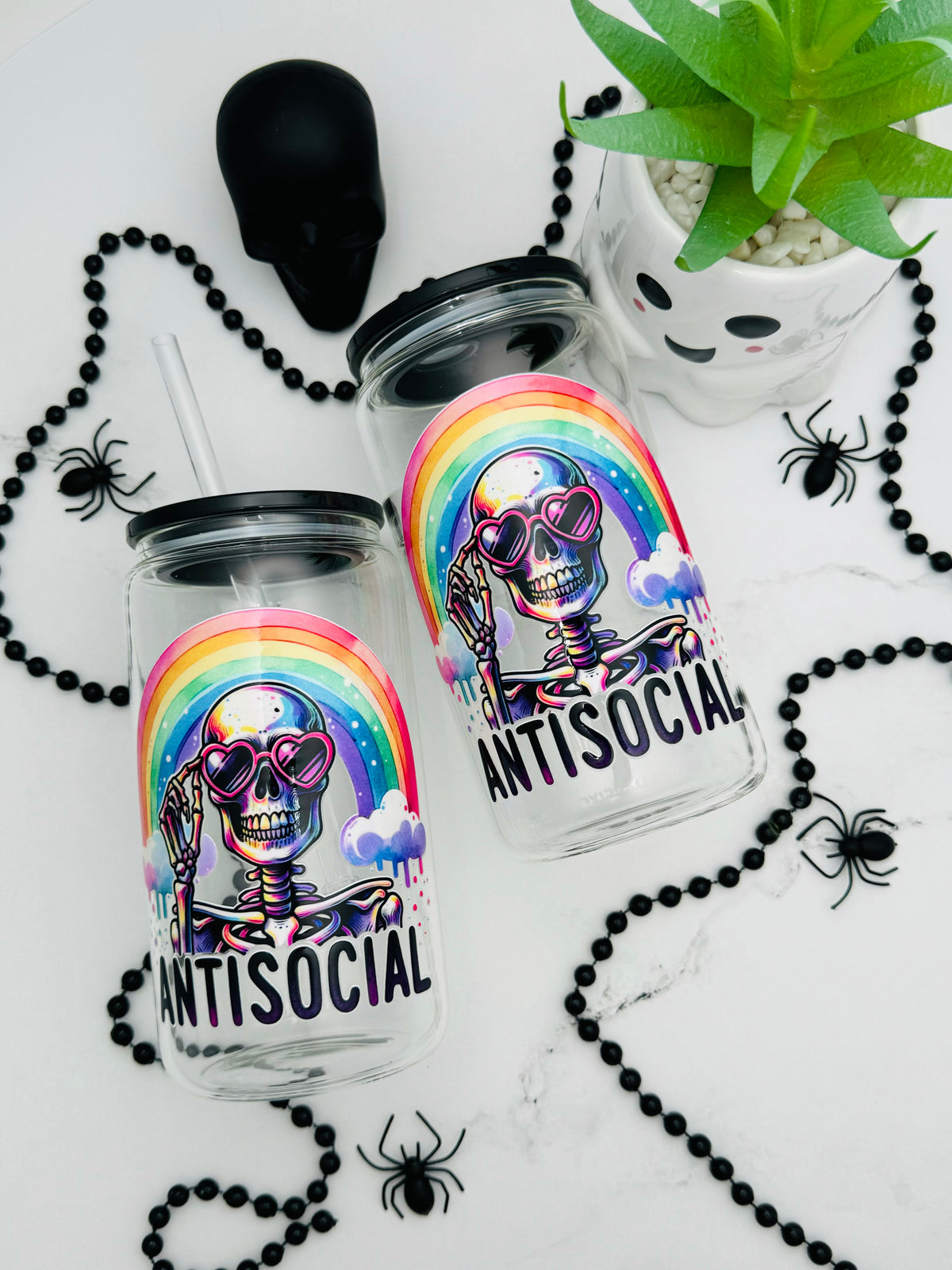 Anti Social Skeleton Glass Cup