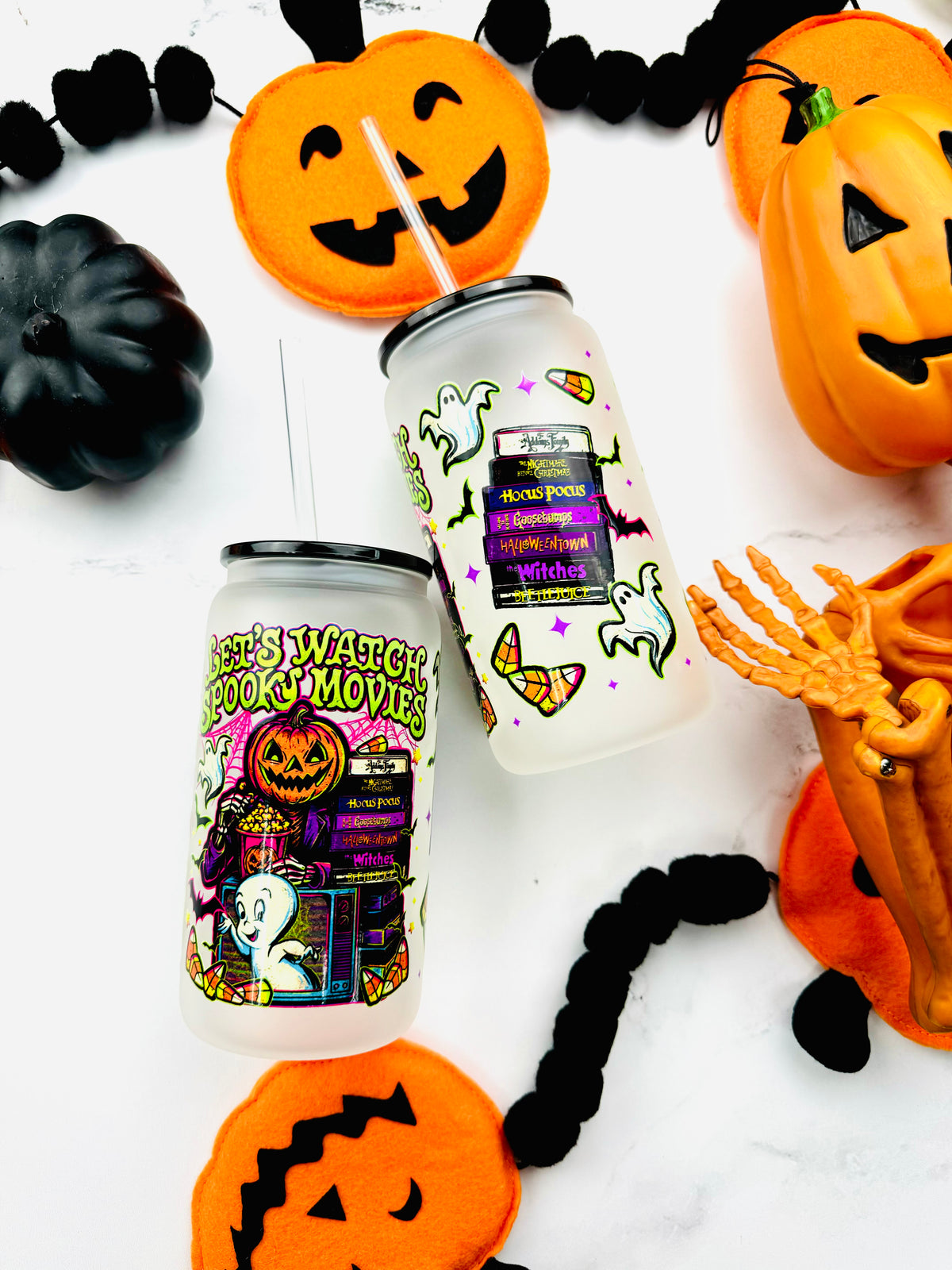 Let's Watch Spooky Movies Glass Cup