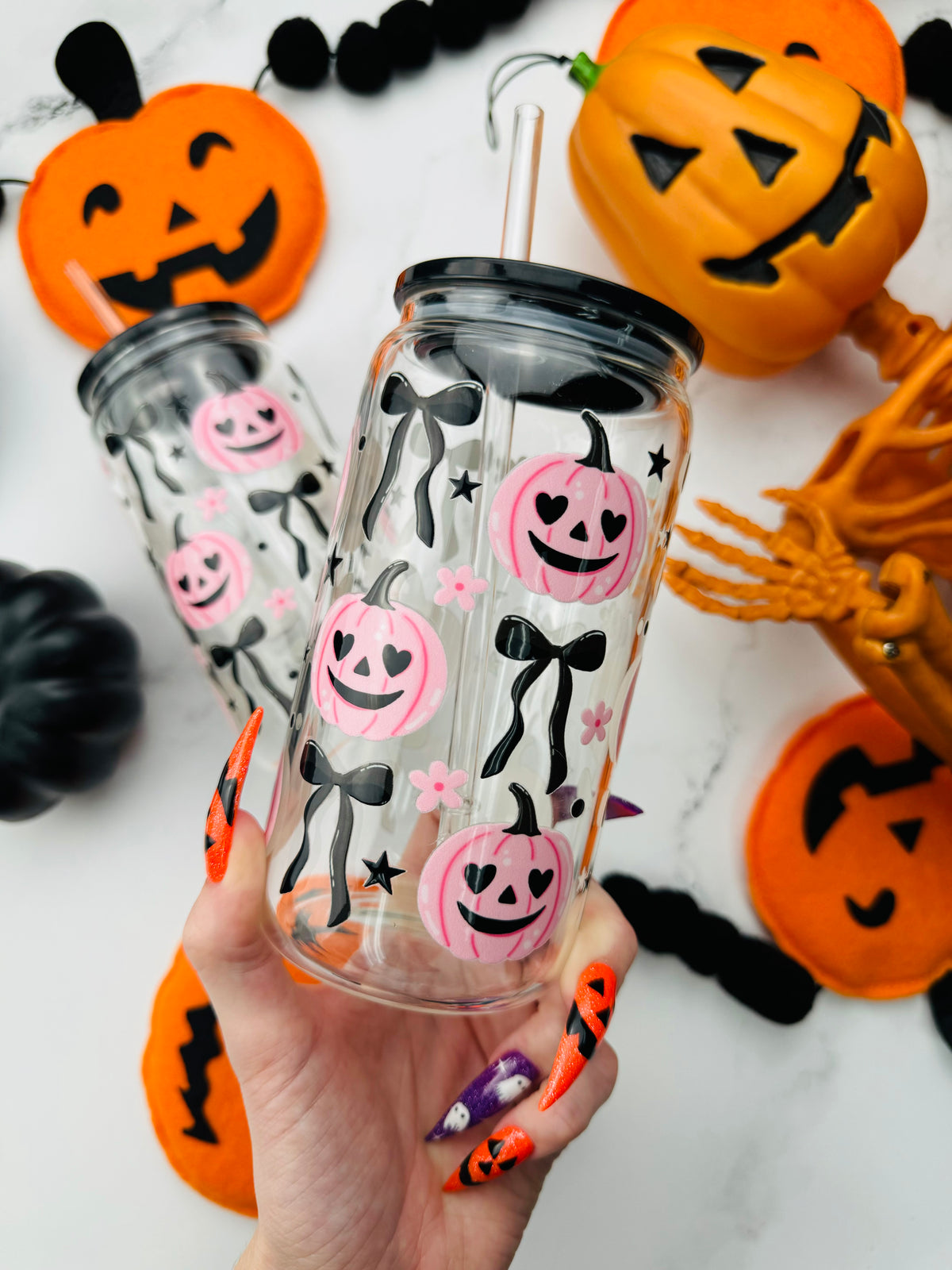 Pink Pumpkins Glass Cup