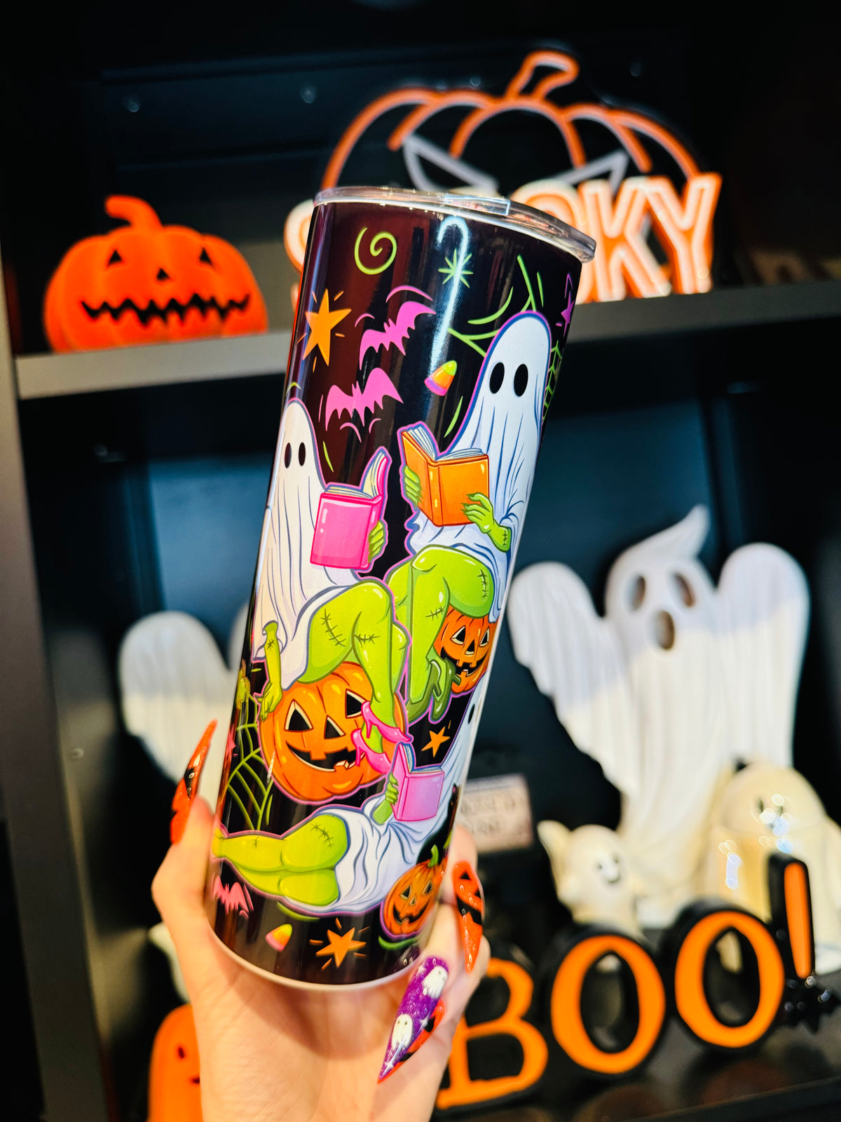 Hot Ghouls Read Books Skinny Tumbler