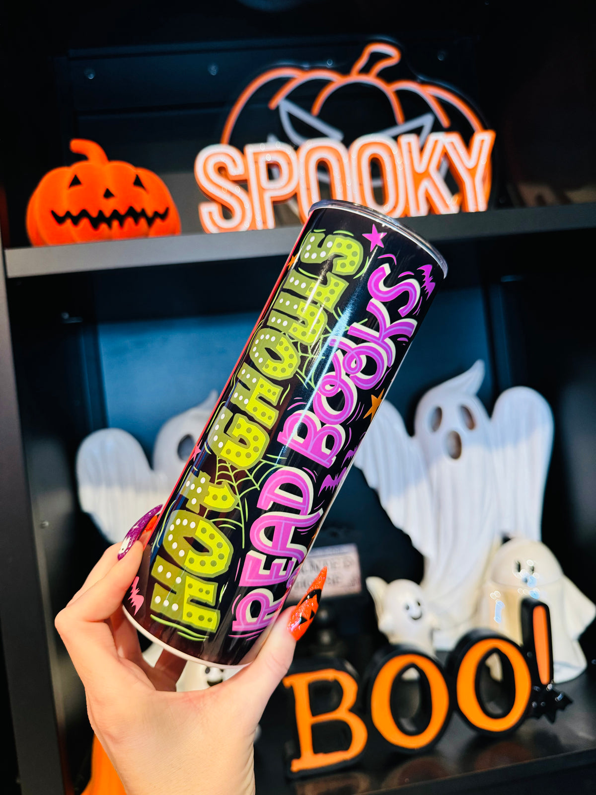 Hot Ghouls Read Books Skinny Tumbler