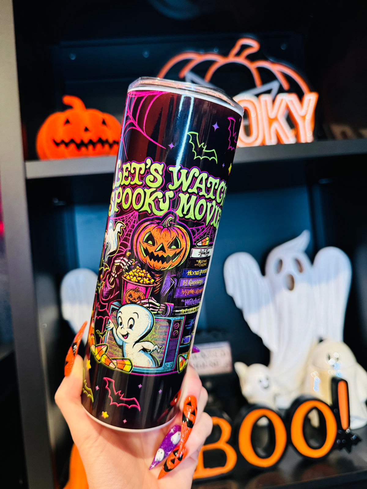 Let's Watch Spooky Movies Skinny Tumbler