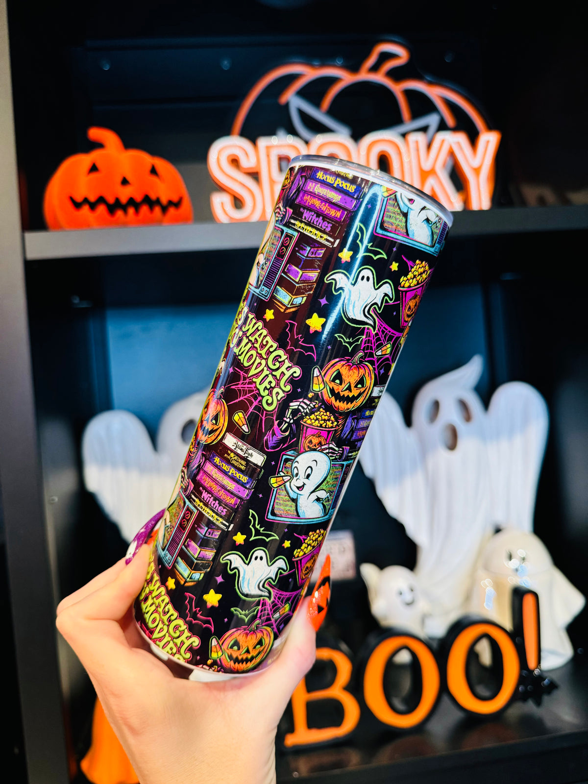Let's Watch Spooky Movies Skinny Tumbler