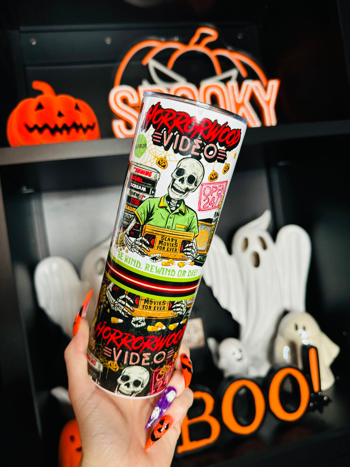 Horrorwood Video Skinny Tumbler