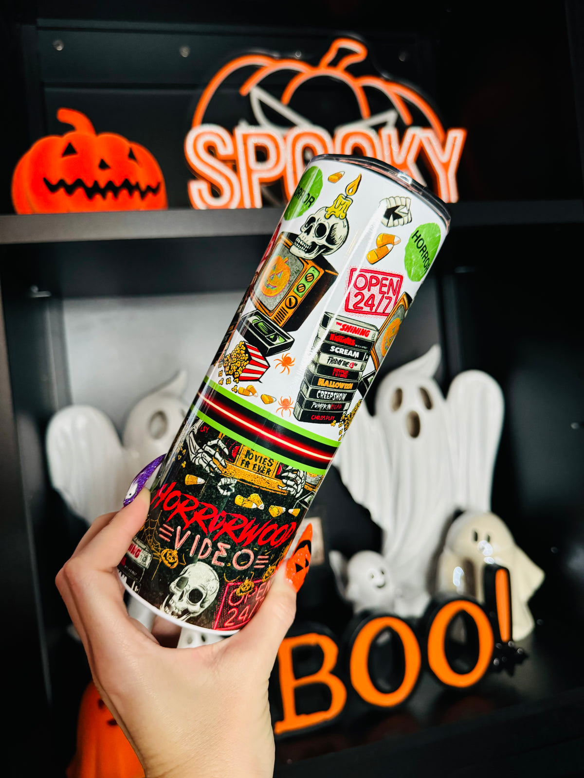 Horrorwood Video Skinny Tumbler
