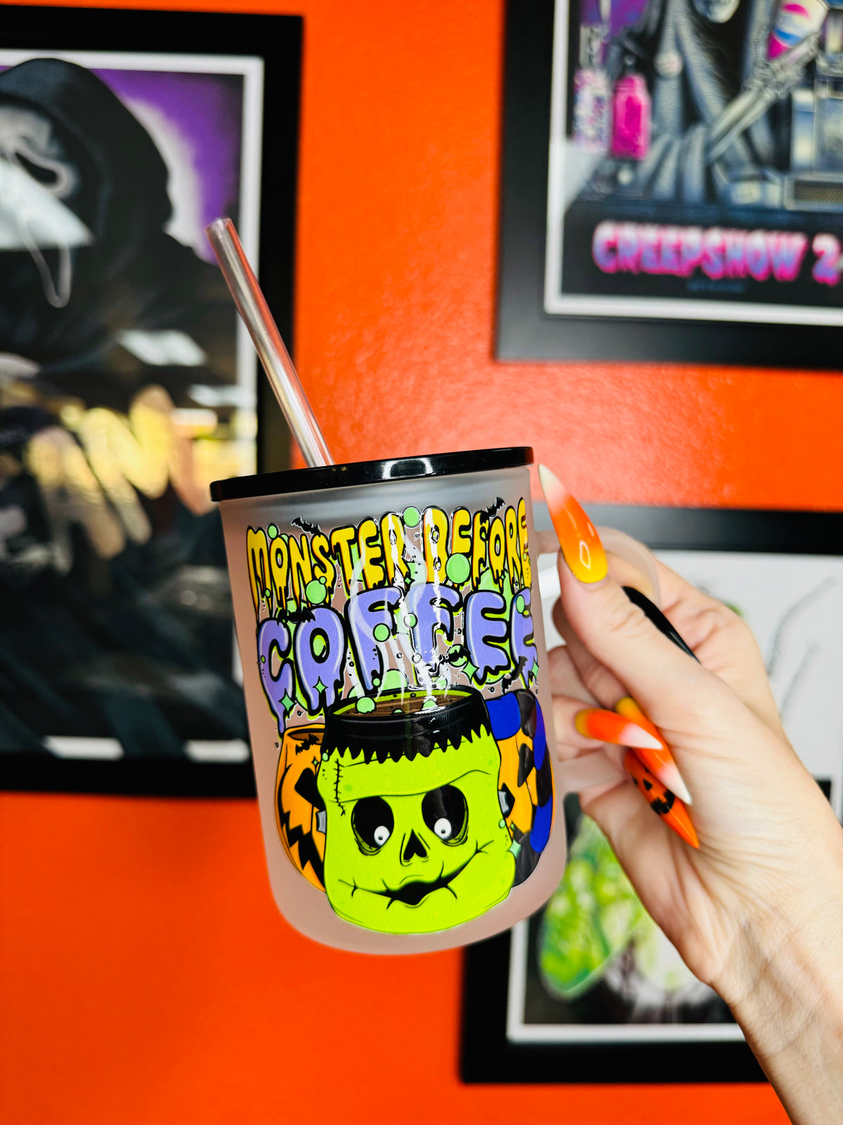 Monster before coffee Frosted Mug