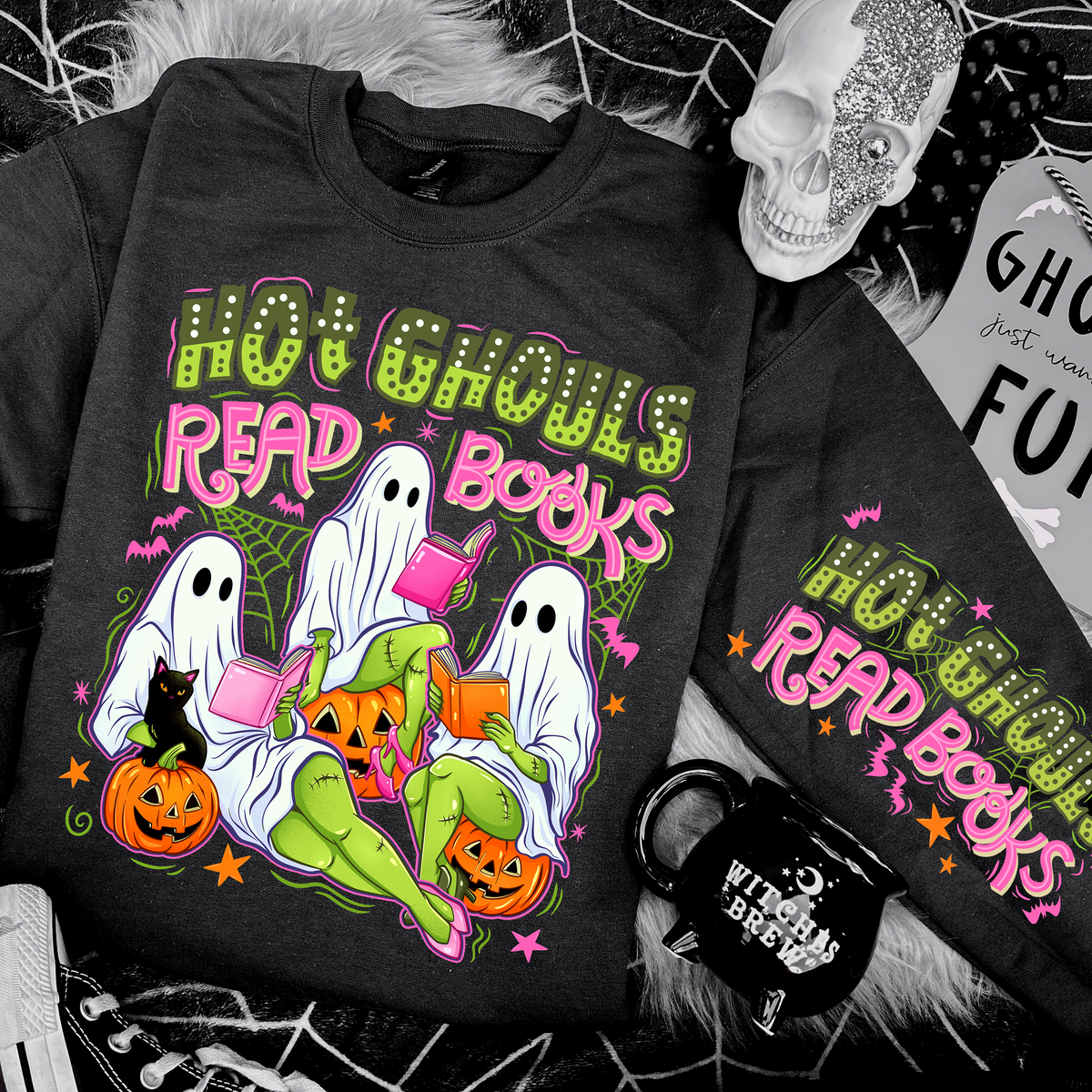 Hot Ghouls Read Books Sweatshirt