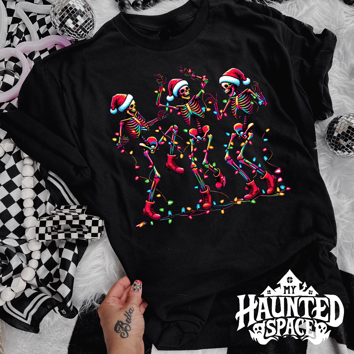 Xmas Lights Skeletons  TEE