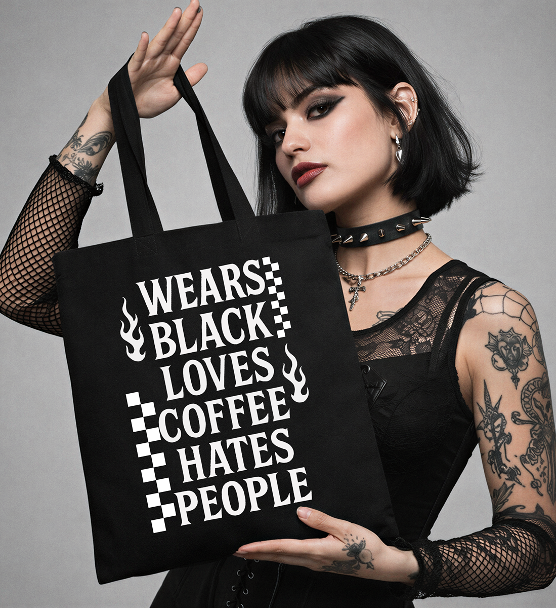 Wears Black Hates People Tote Bag