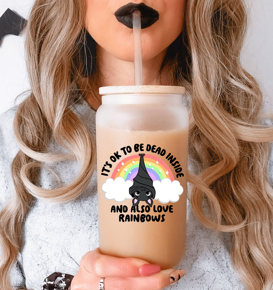 Dead Inside But Loves Rainbows Glass Tumbler